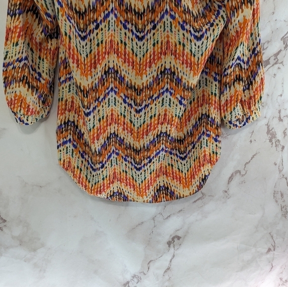 Amanda Uprichard Top Womens Small Orange Silk Chevron Popover Quarter Sleeve - Picture 7 of 10